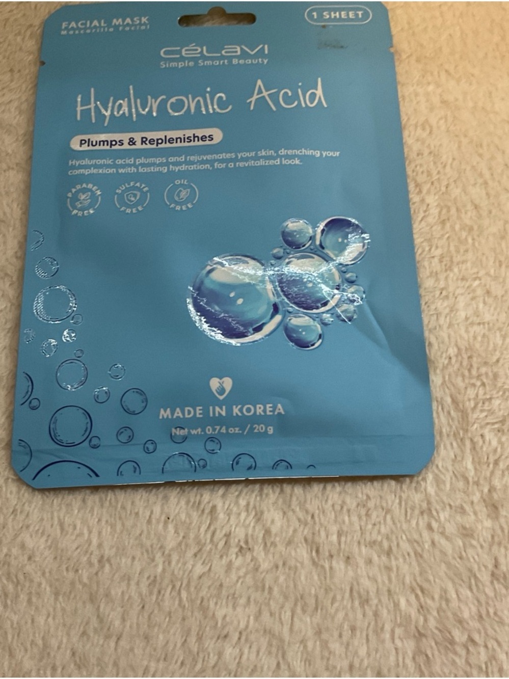 Célavi Hyaluronic Acid Facial Mask – Blue Hydrating Sheet